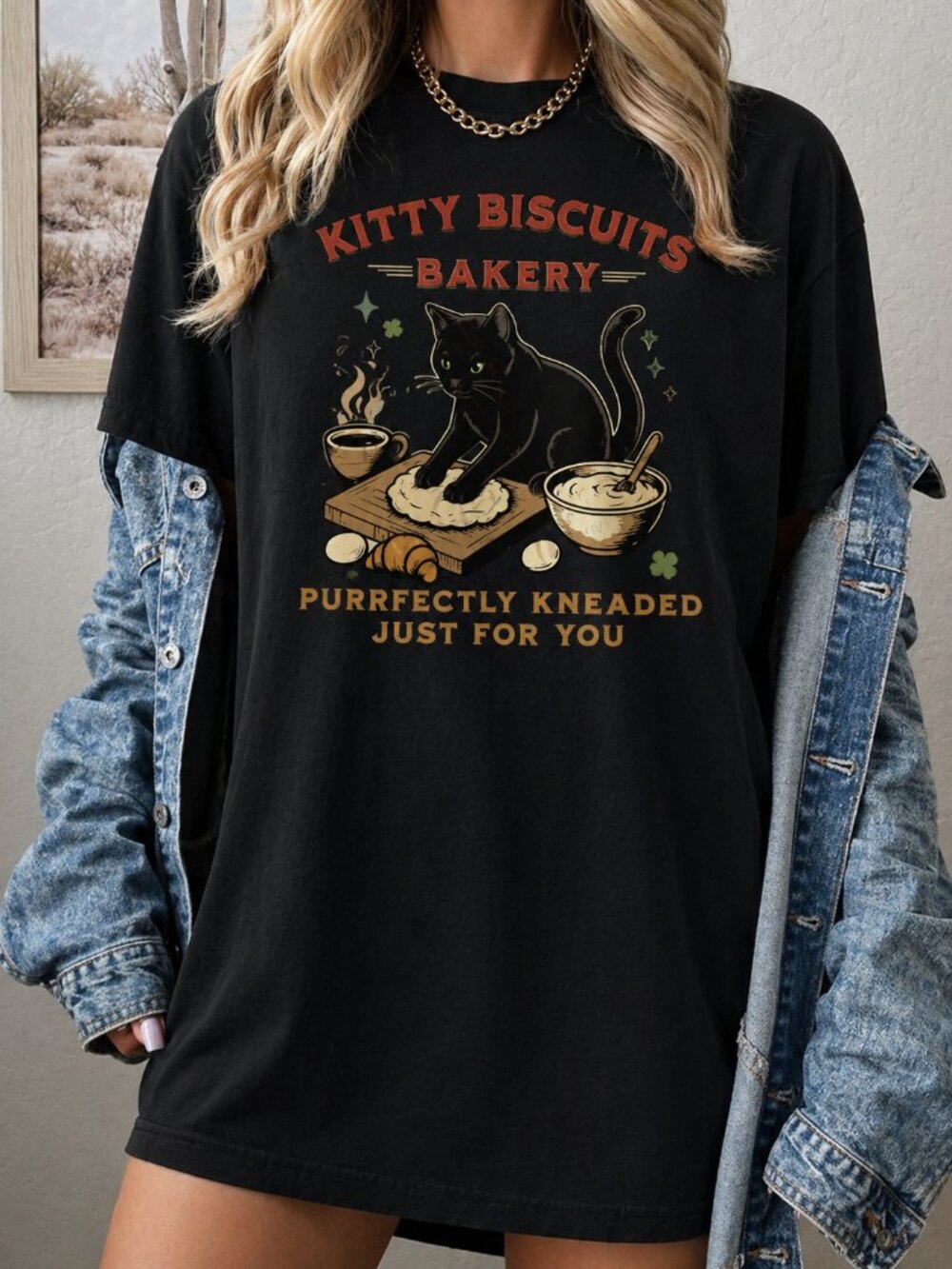 Black Cat Bakery T-shirt, Cozy Coffee Cat Graphic Tee